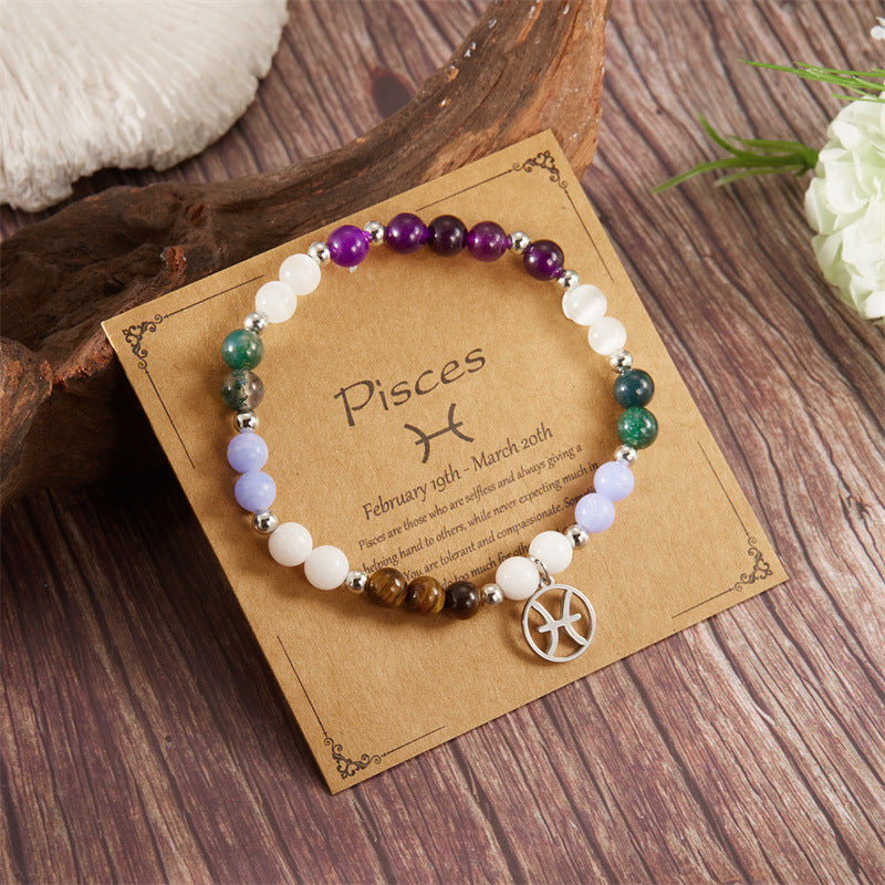 Pulsera de amatista con cuentas y doce constelaciones