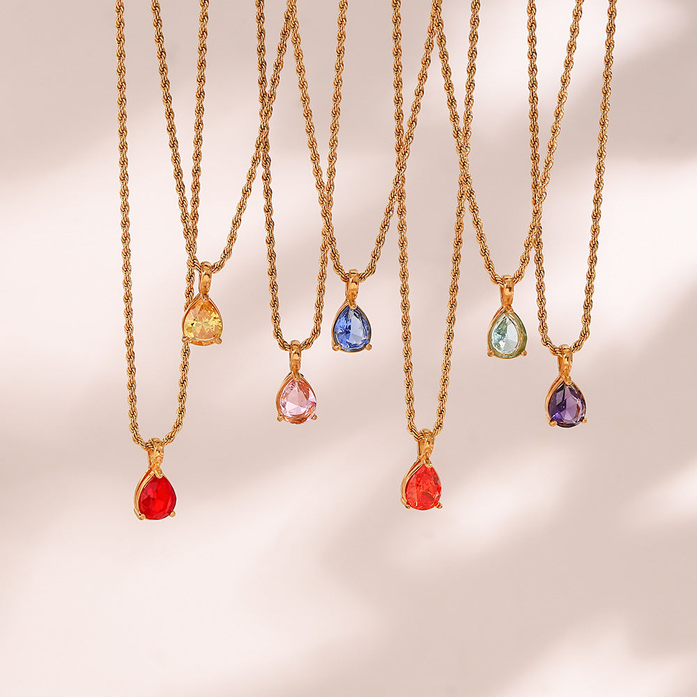 Ins Fashion Retro Stainless Steel Niche Drop Diamond Necklace