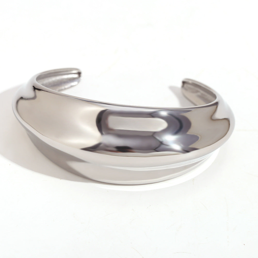 Stainless Steel 18K Gold Plating Concave-convex Curved Surface Smooth Opening Bracelet