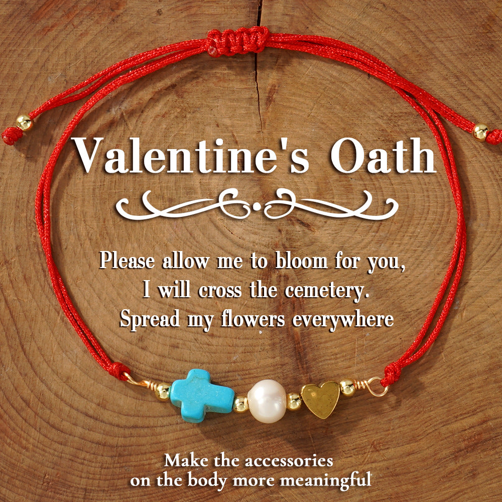 Blue Pine Cross Peach Heart Pearl Carrying Strap