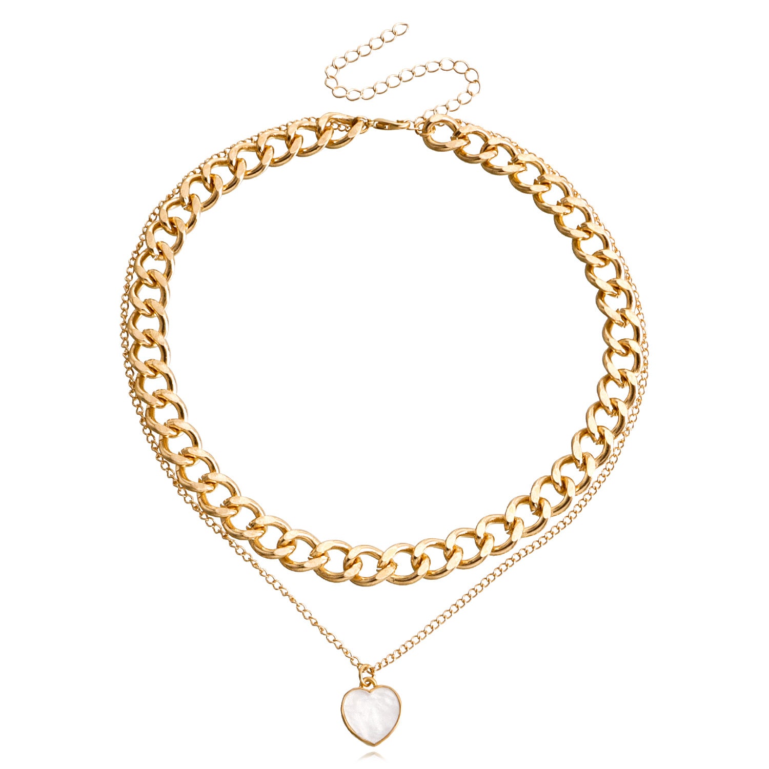 Women's Fashion Simple Double Layers Loving Heart Fritillary Pendant Necklace