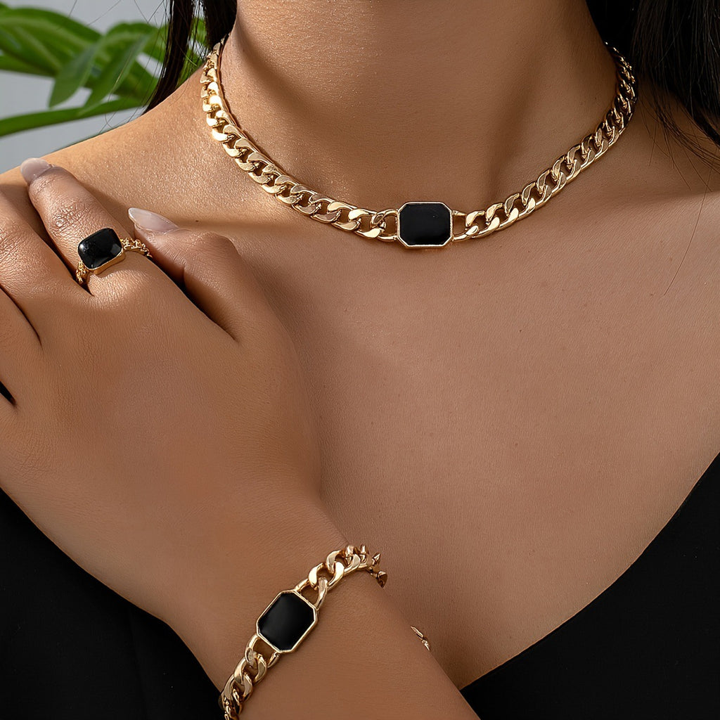 Geometrisches Würfelkette Armband Ring Schmuckset