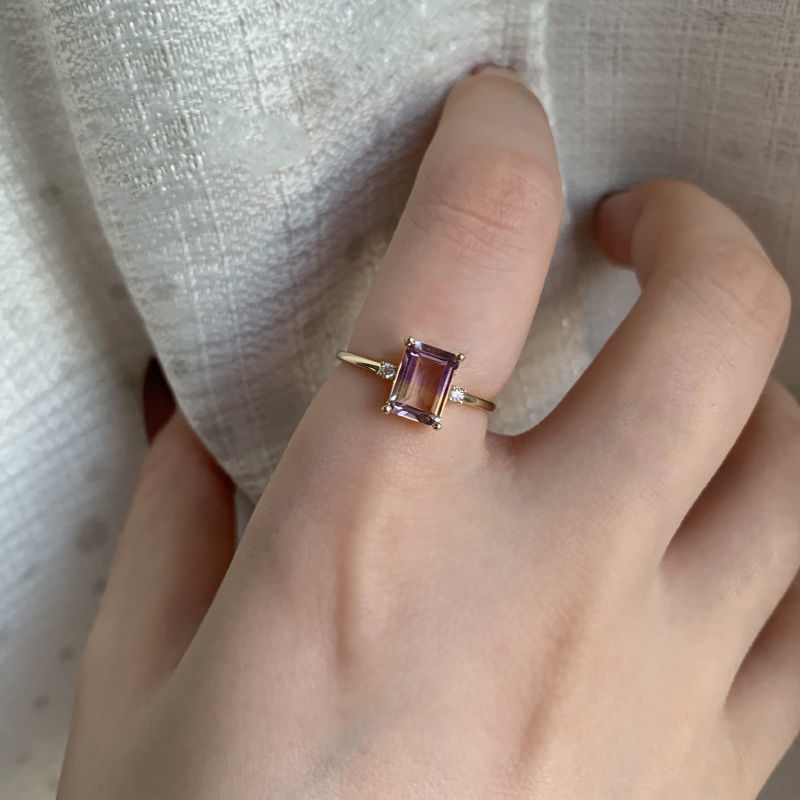 Golden Purple Topaz Schlichter Ring für Damen und Japan