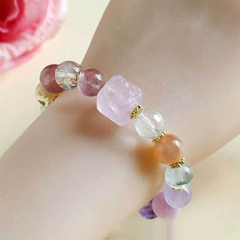 Natural Crystal Nine Tail Fox Cube Sugar Duobao Amethyst Beaded Bracelet