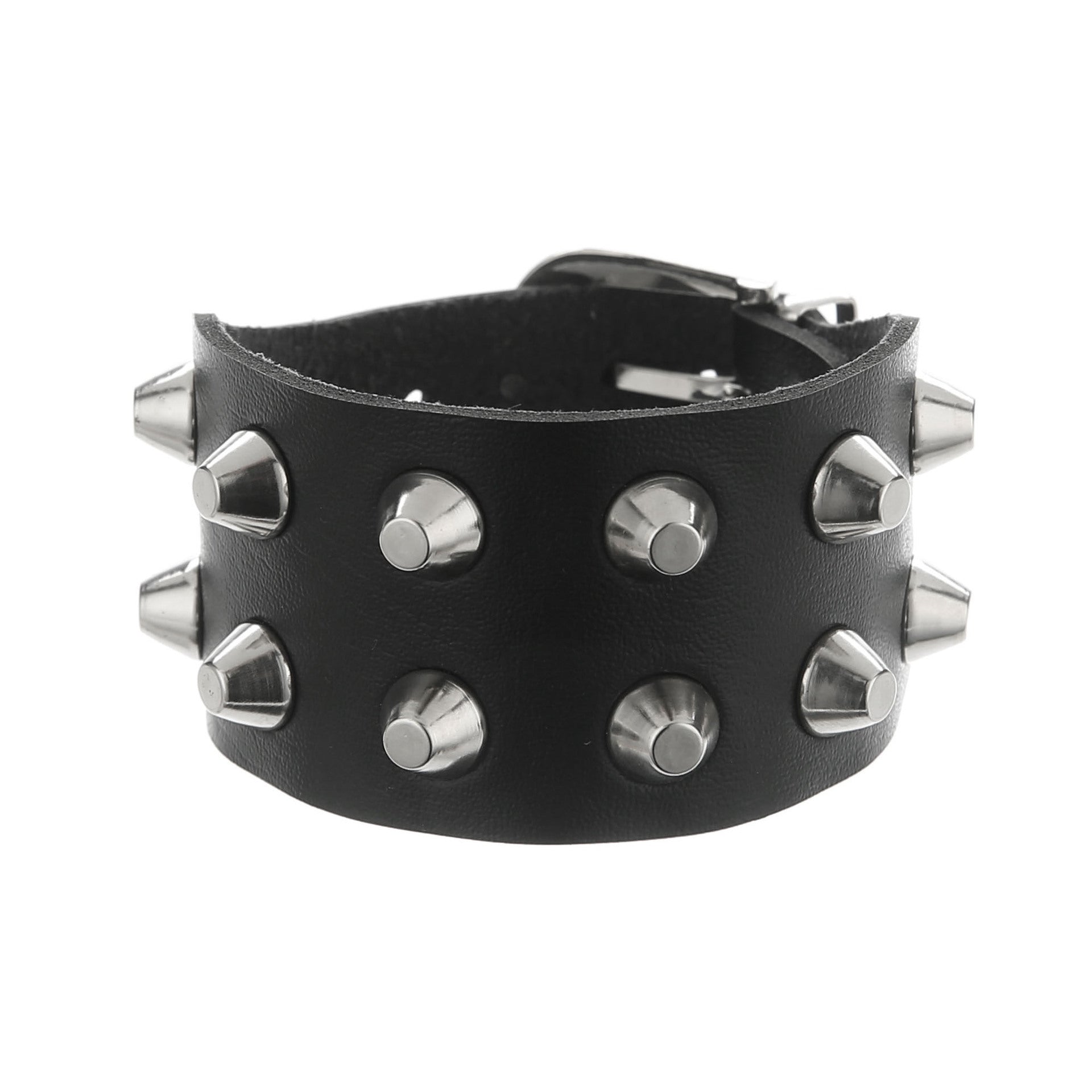 Metal Rock Double Row Flat Rivet Bracelet PU Bracelet