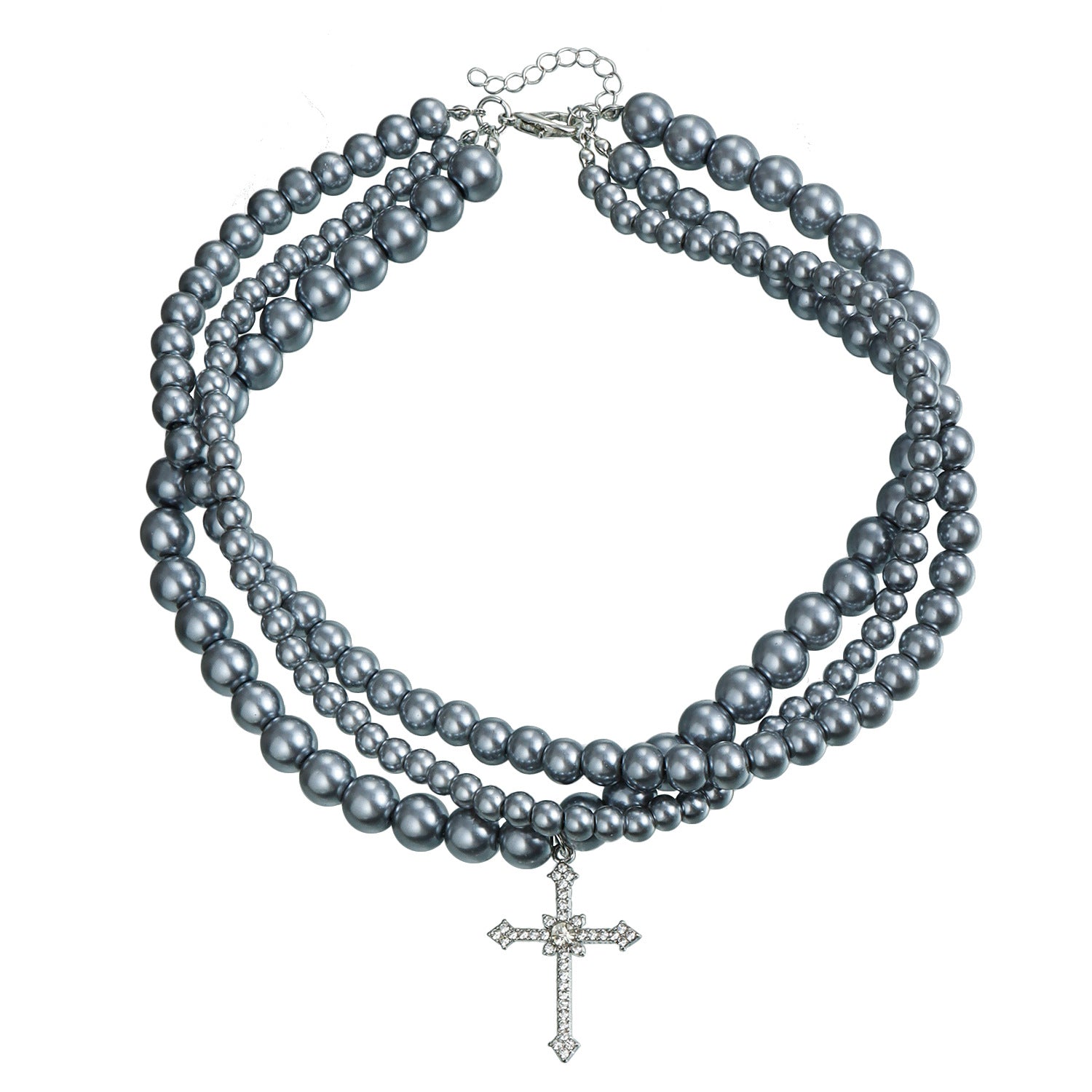 Collar de clavícula con cuentas de vidrio pintadas, cruz de diamantes y capas múltiples