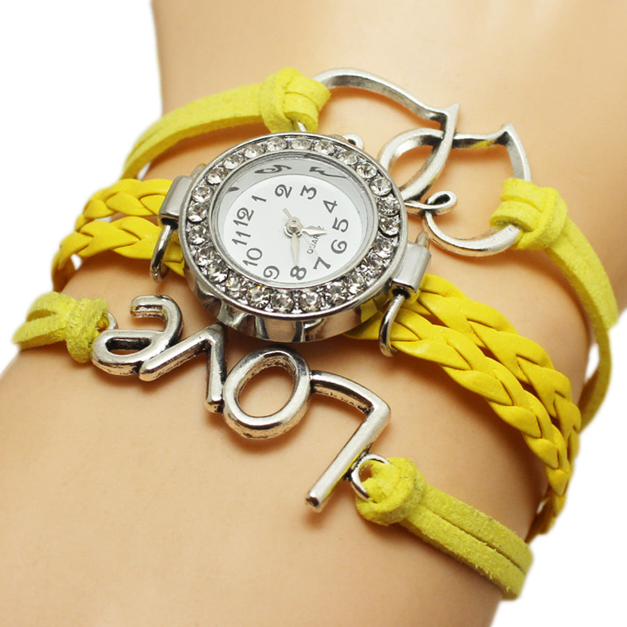 Legierung Liebe Doppelte Herzförmige Liebe Gewebte Mehrschichtige Uhr