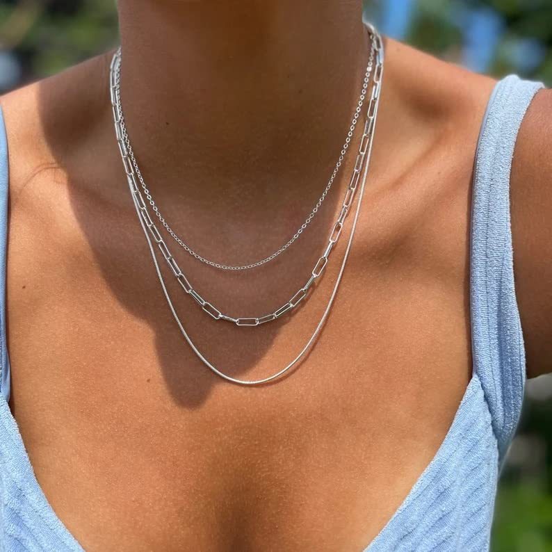 Europa und die Vereinigten Staaten Exquisites Layered Necklace Damen Schlangenknochenkette Büroklammer Figaro Kette Halskette Set